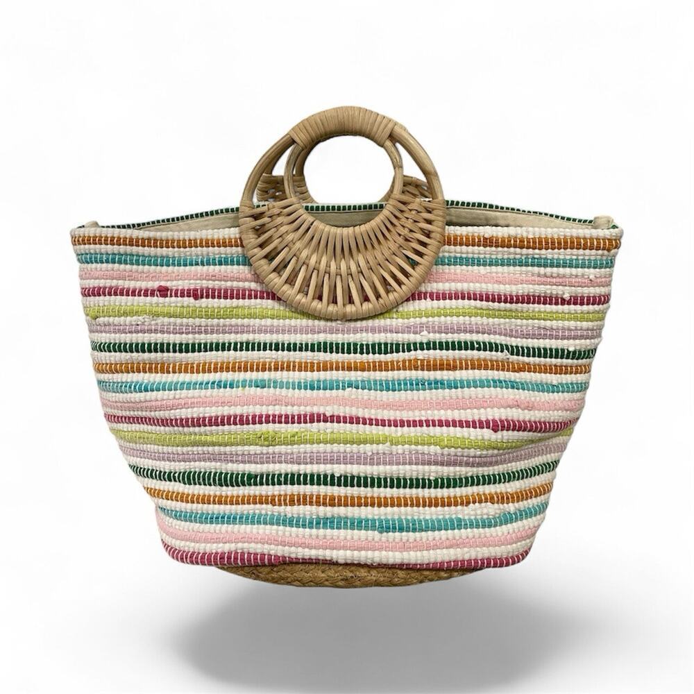 Jute Top Handle Tote Shiraleah Chicago Chiara Bag Rainbow Multi 15x20 Boho Beach